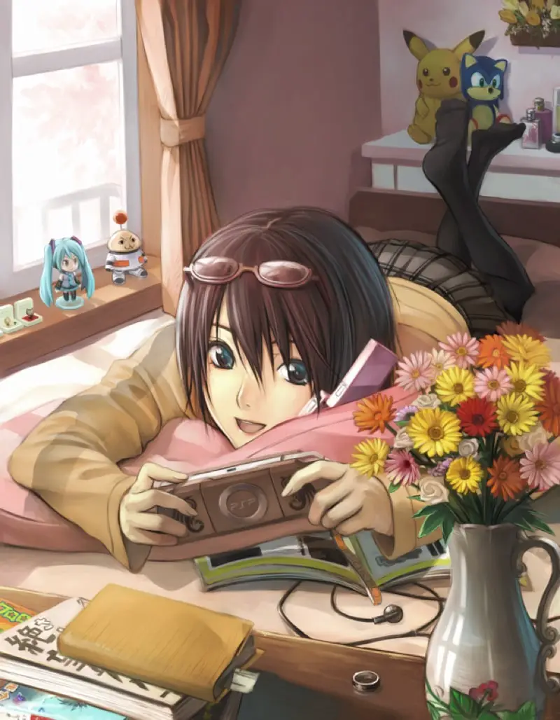 anime girl with phone