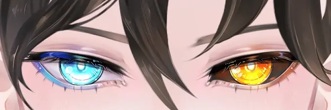Different colored VTuber eyes one yellow and other one blue