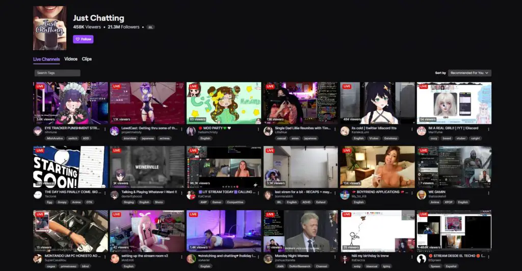 Just chatting category on Twitch