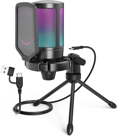 FIFINE AmpliGame A6V USB Gaming Microphone, Condenser RGB…
